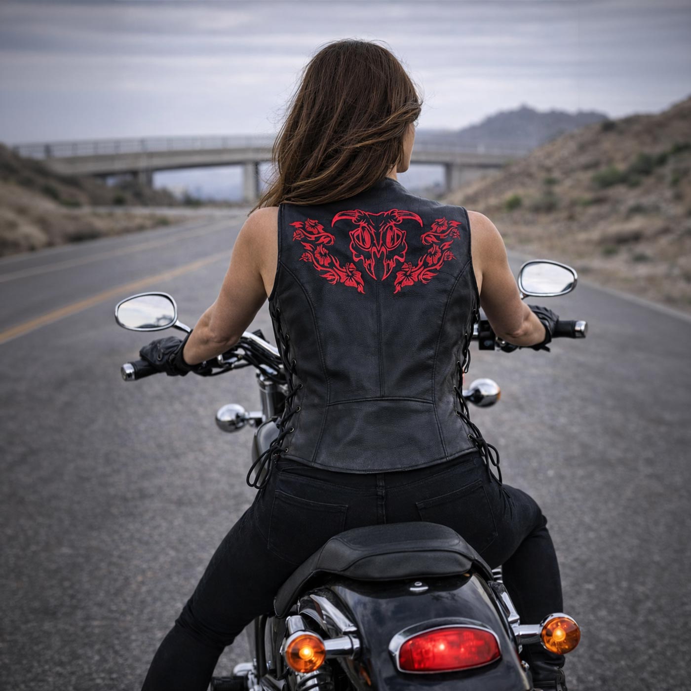Milwaukee Leather Women's Gemma Black/Red Leather Motorcycle Vest with Side Laces - LKL4718