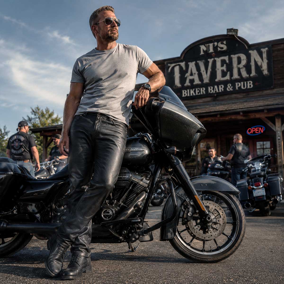 Milwaukee Leather LKM5718 Men's Classic Black Loose Fitted Motorcycle Casual Leather Biker Pants