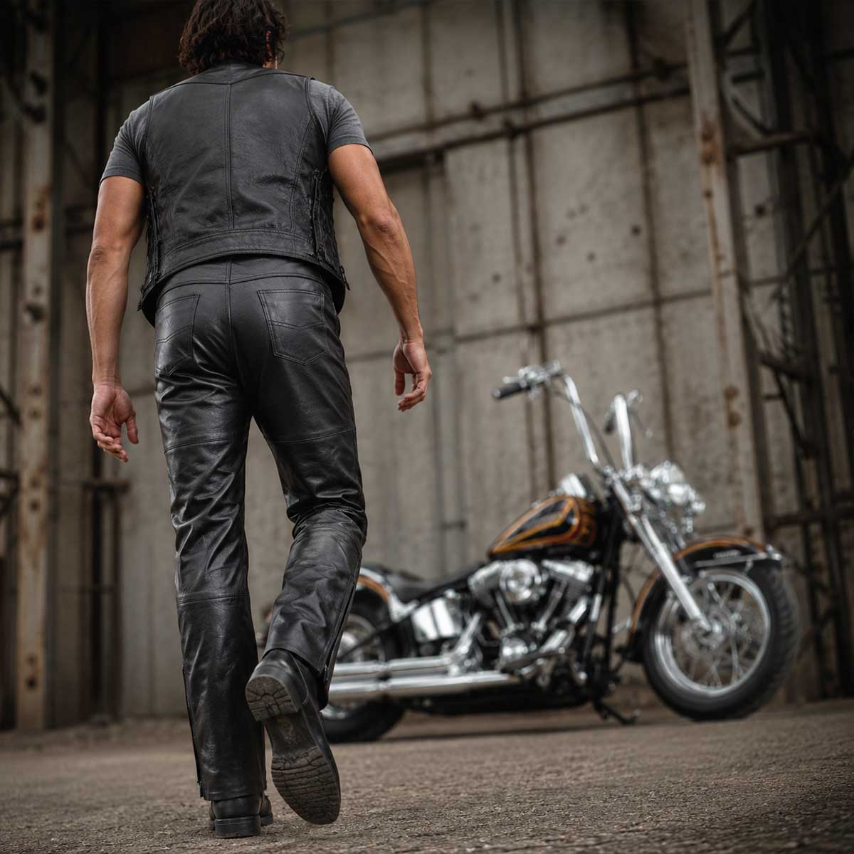 Milwaukee Leather LKM5726 Men's Black Premium Leather Motorcycle Over Pants with Side Zipper and Snaps