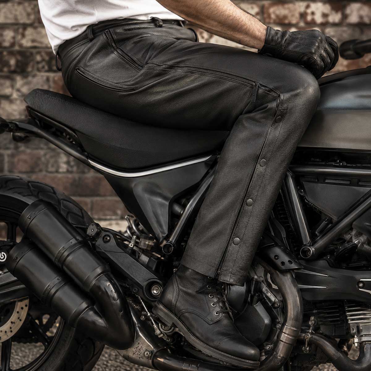 Milwaukee Leather LKM5727 Men's Black Premium Leather Motorcycle Rider Protective Over Pants w/ Side Zipper Entry