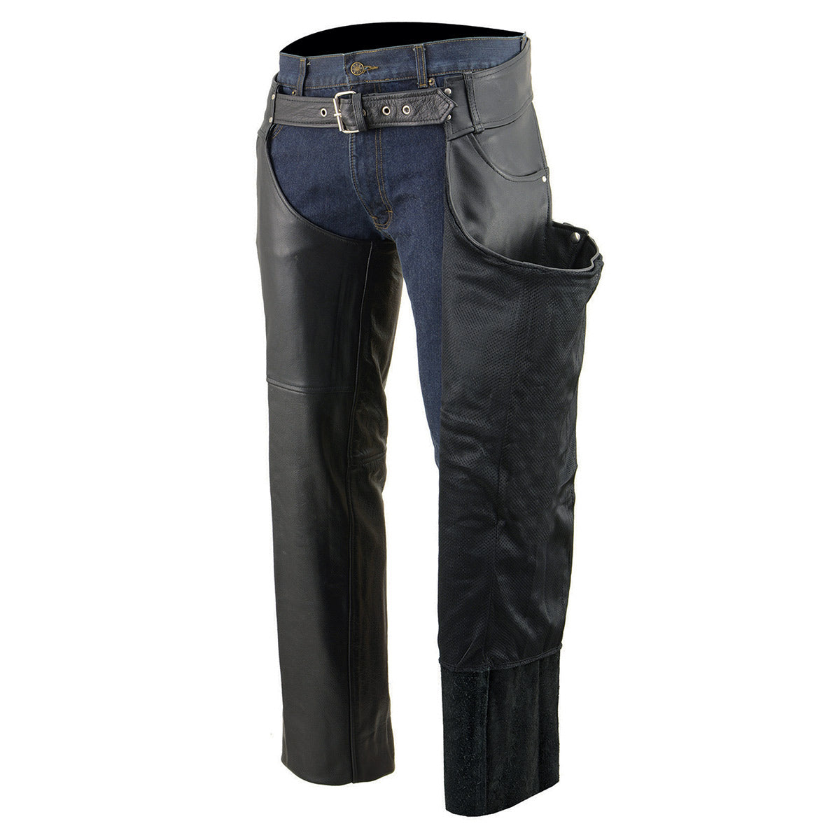 Milwaukee Leather LKM5781 Men's Classic Black Premium Leather Chaps with Jean Pockets