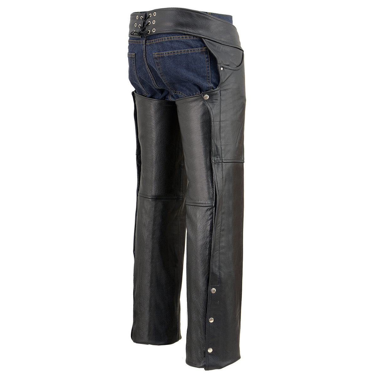 Milwaukee Leather Chaps for Men's Black Premium Leather- Classic Jean Style Pockets Motorcycle Riders Chap- LKM5781