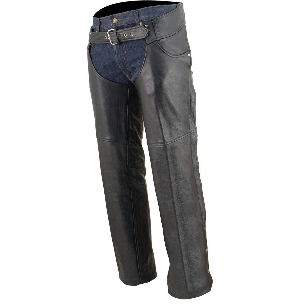 Milwaukee Leather LKM5781 Men's Classic Black Premium Leather Chaps with Jean Pockets