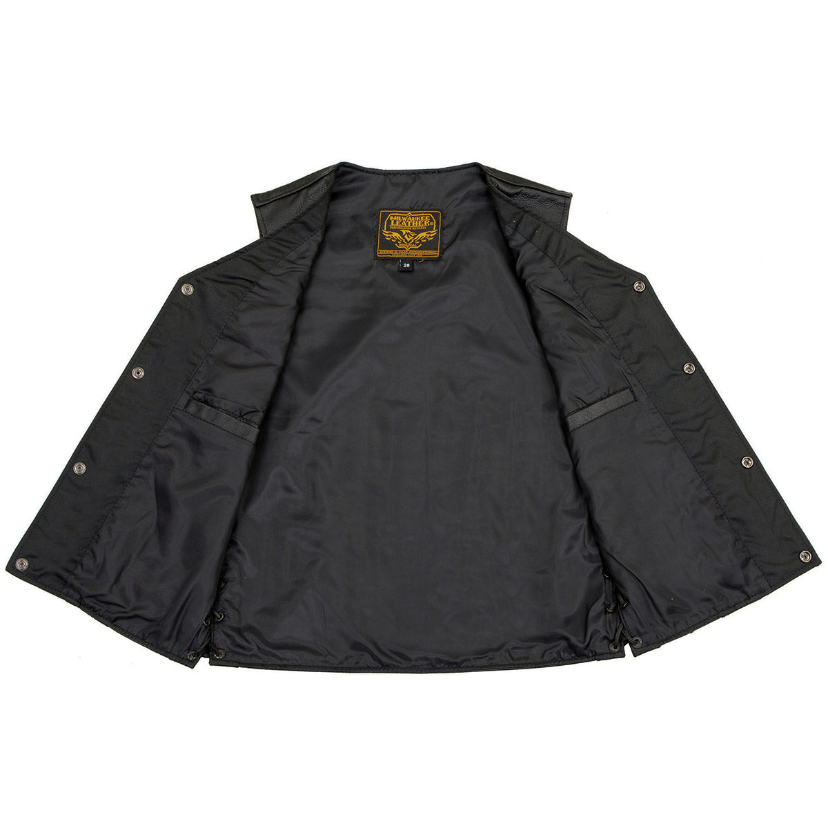 Milwaukee Leather LKY3870 Youth Size Black Leather Biker Style Vest with Snap Front and Side Laces