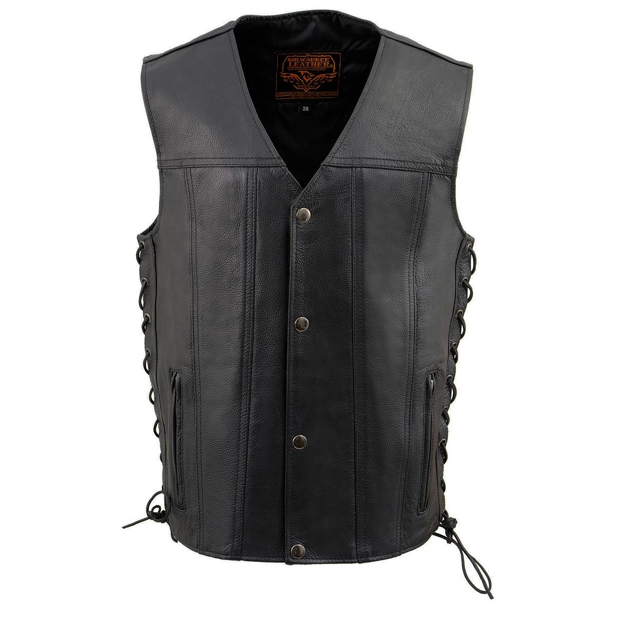 Milwaukee Leather LKY3870 Youth Size Black Leather Biker Style Vest with Snap Front and Side Laces