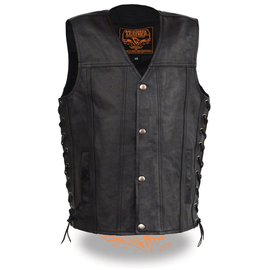 Milwaukee Leather LKY3870 Youth Size Black Leather Biker Style Vest with Snap Front and Side Laces