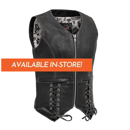 Love Lace Women's Motorcycle Leather Vest Women's Leather Vest First Manufacturing Company XS  