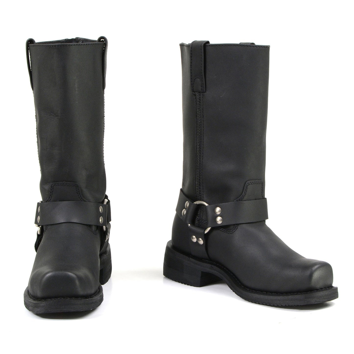 MMCC MB410 Men's Classic Harness Black Leather Biker Boots - Riding Footwear