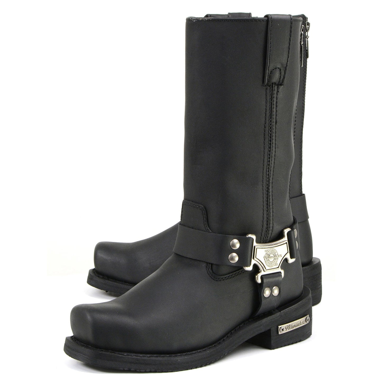MMCC MB410 Men's Classic Harness Black Leather Biker Boots - Riding Footwear