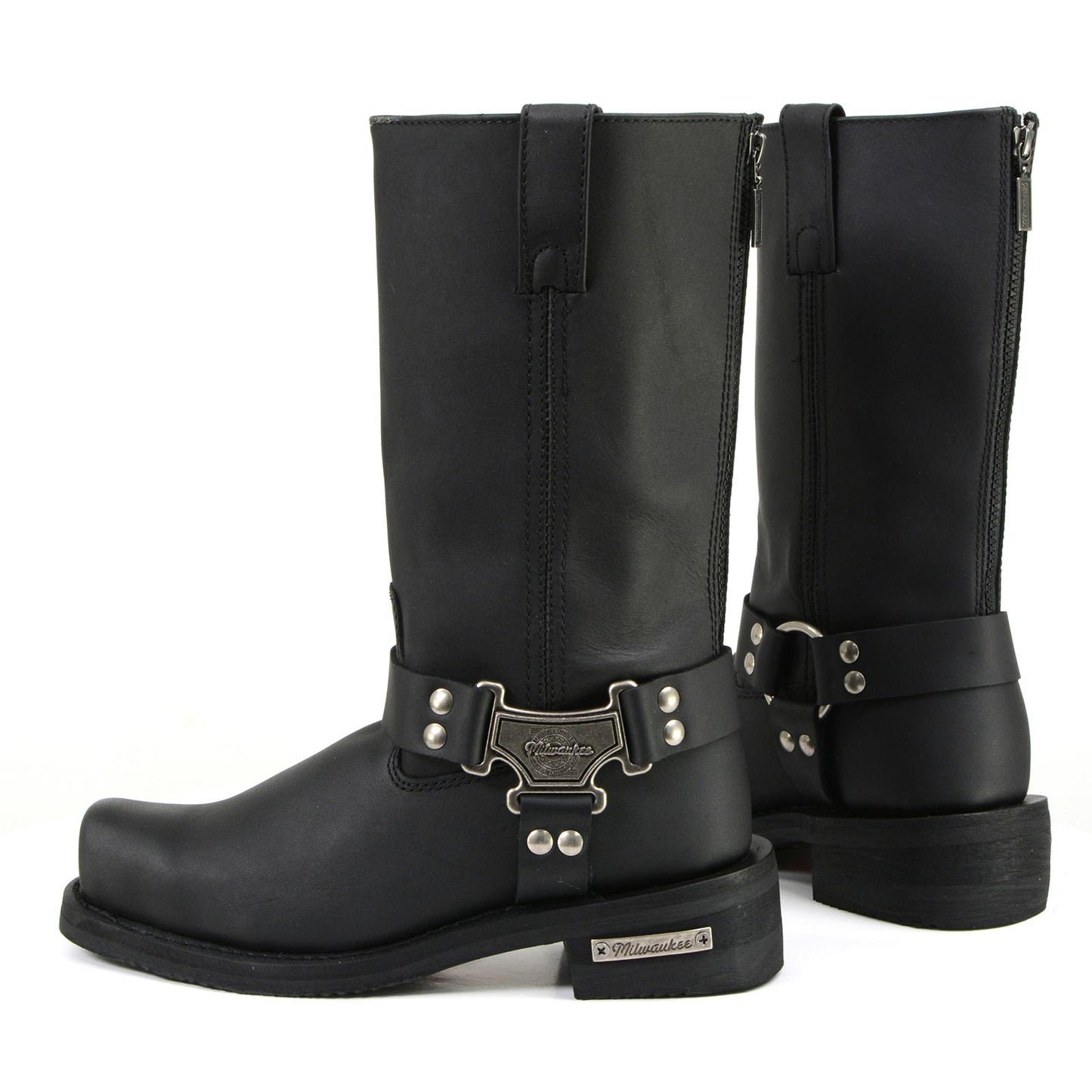 MMCC MB410 Men's Classic Harness Black Leather Biker Boots - Riding Footwear