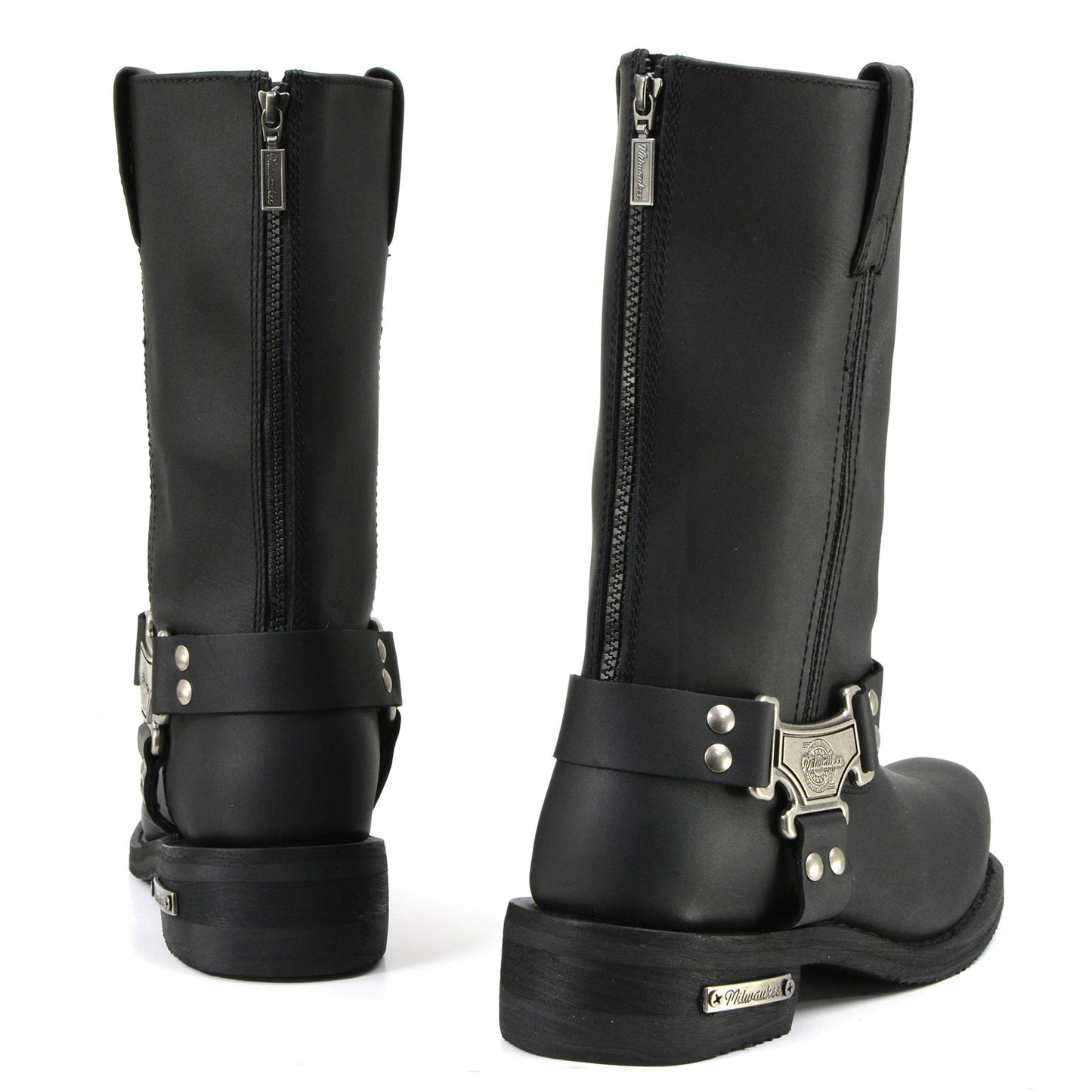 MMCC MB410 Men's Classic Harness Black Leather Biker Boots - Riding Footwear