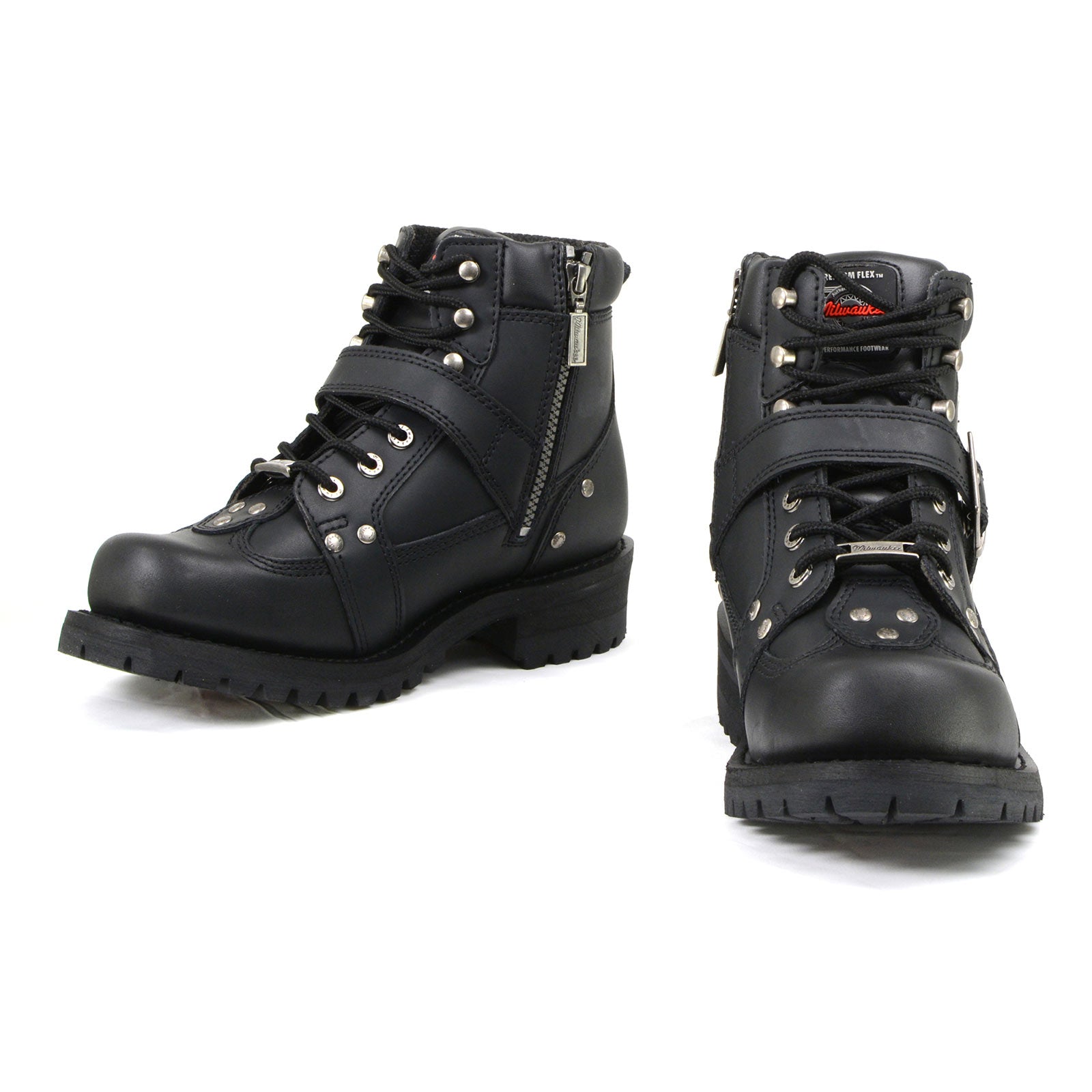 MMCC MB433 Men's Road Captain Black Leather Biker Boots - Riding