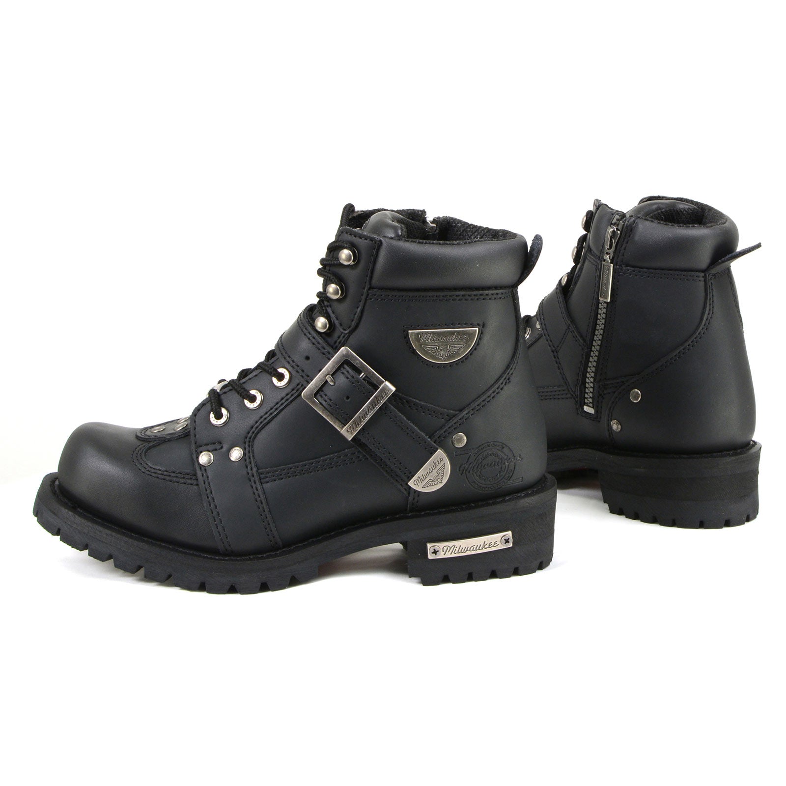 MMCC MB433 Men's Road Captain Black Leather Biker Boots - Riding