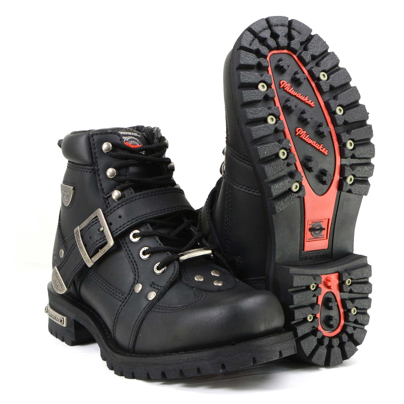 MMCC MB433 Men's Road Captain Black Leather Biker Boots - Riding