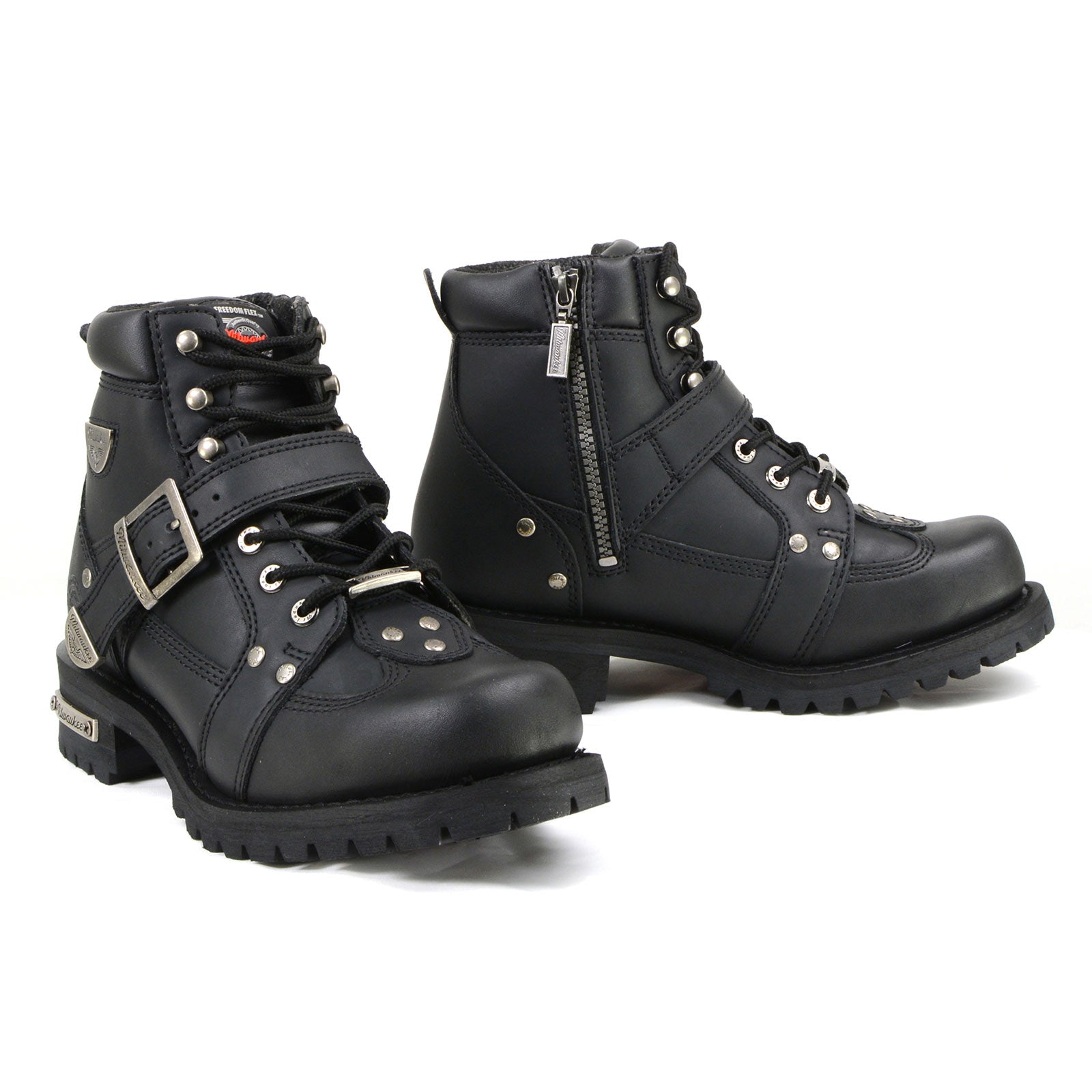 MMCC MB433 Men's Road Captain Black Leather Biker Boots - Riding