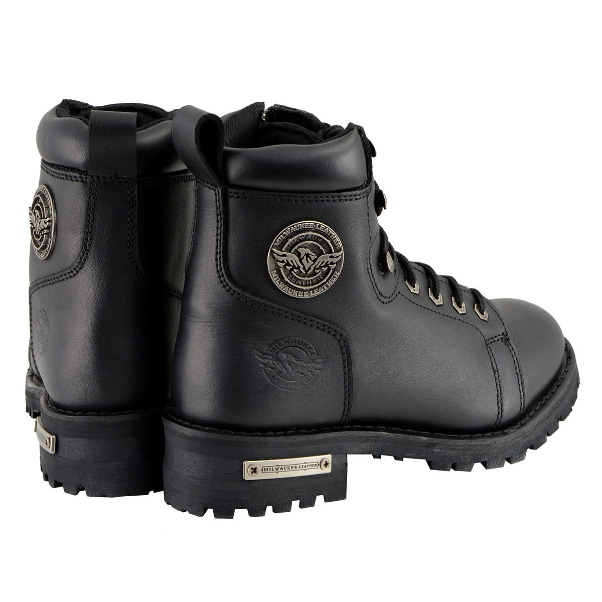 Milwaukee Leather MBL200 Women's Black Leather Lace-Up Motorcycle RiderBoots w/Side Zipper