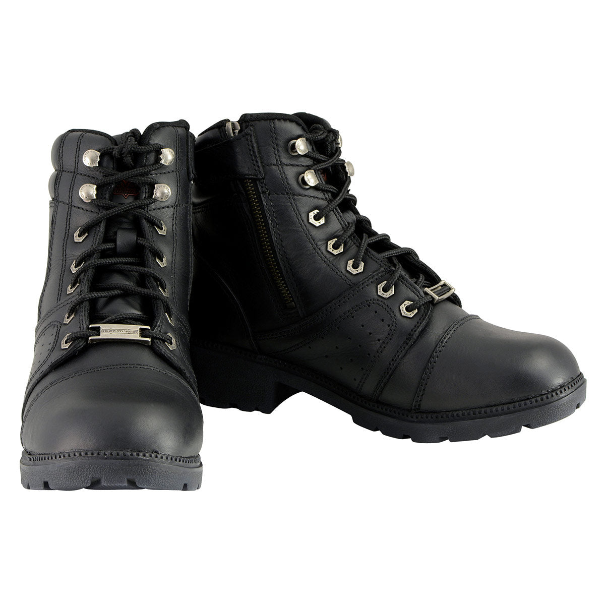 Milwaukee Leather MBL9300 Women's Black Leather Lace-Up Motorcycle Rider Boots with Side Zipper