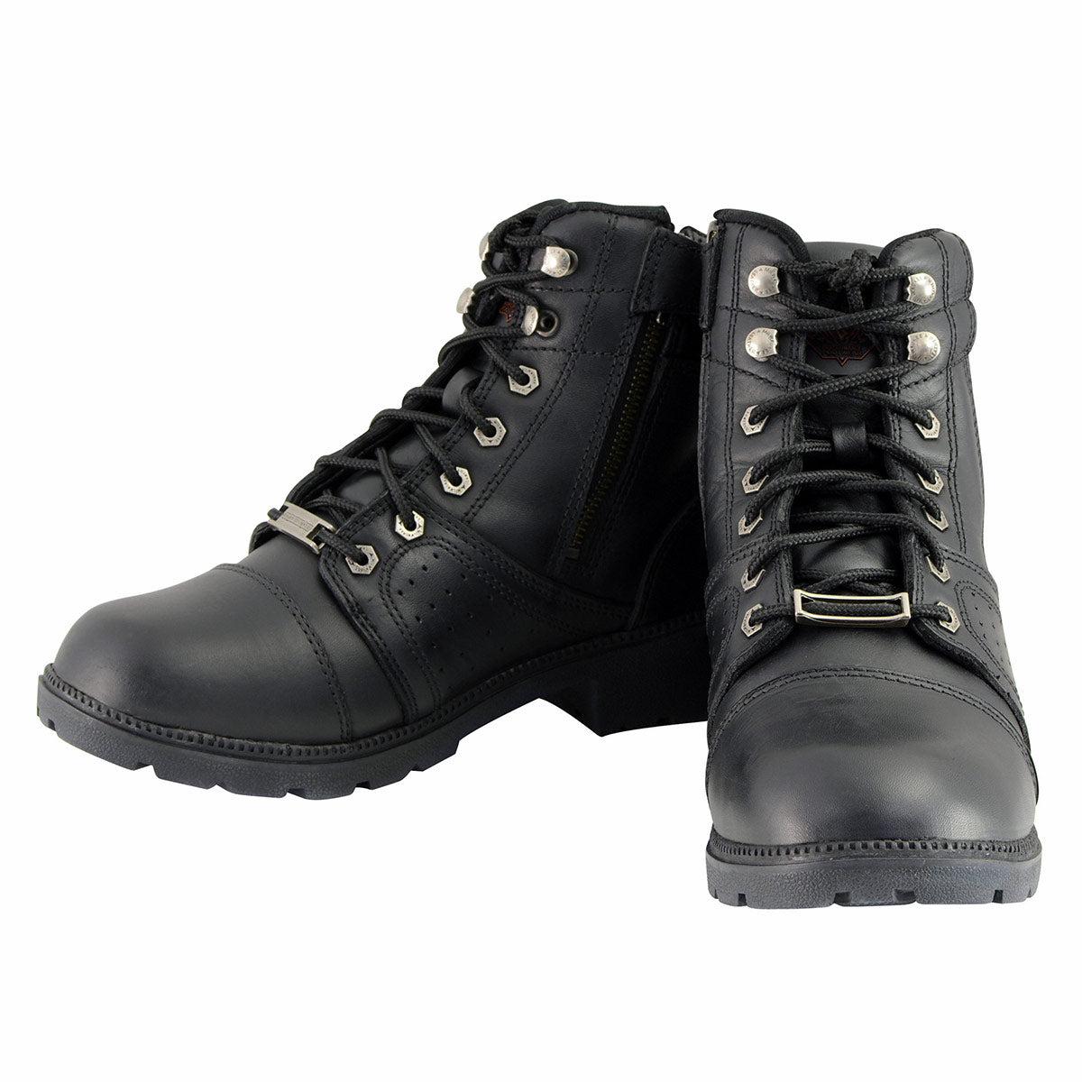 Milwaukee Leather MBL9300 Women's Black Leather Lace-Up Motorcycle Rider Boots with Side Zipper