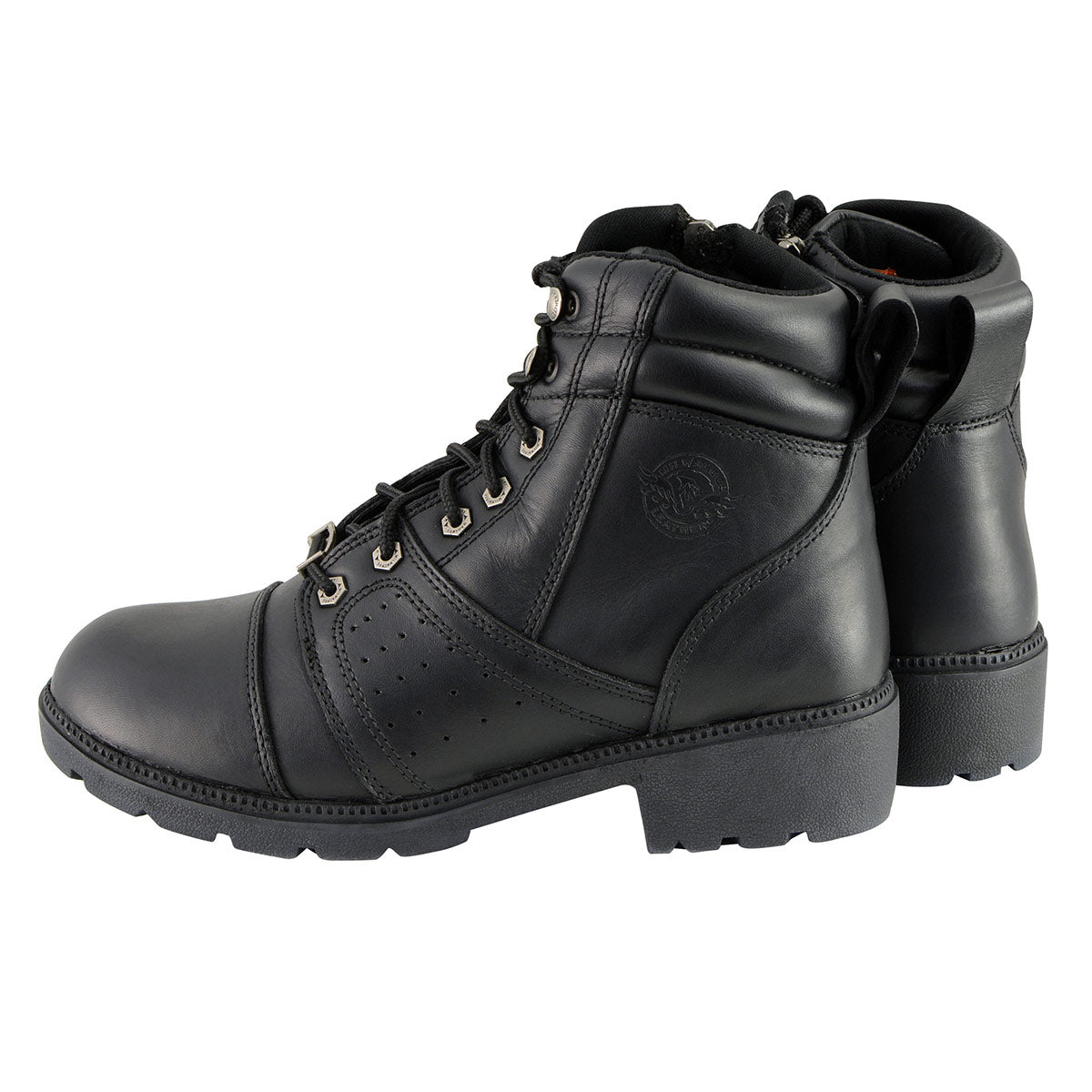 Milwaukee Leather MBL9300 Women's Black Leather Lace-Up Motorcycle Rider Boots with Side Zipper