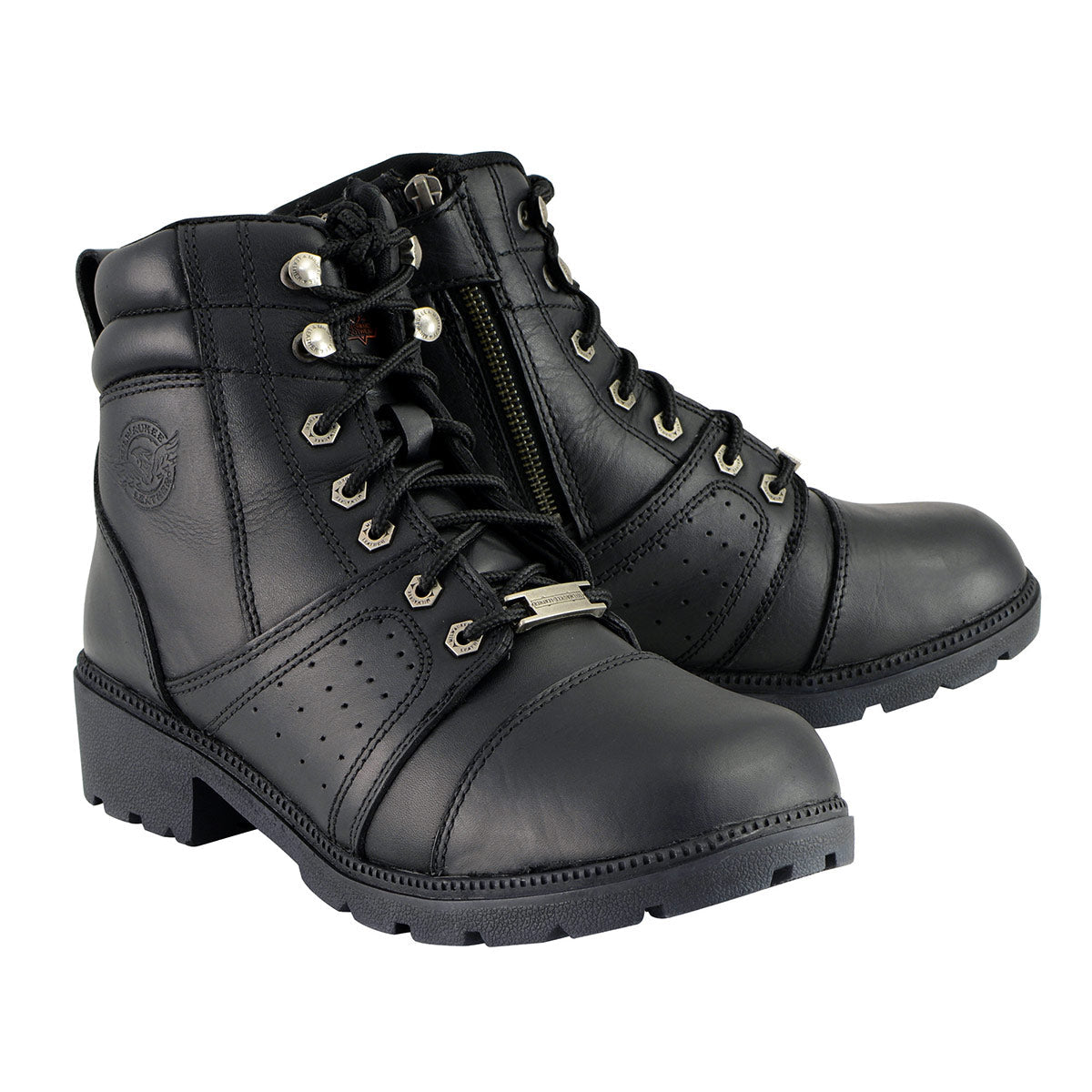 Milwaukee Leather MBL9300 Women's Black Leather Lace-Up Motorcycle Rider Boots with Side Zipper