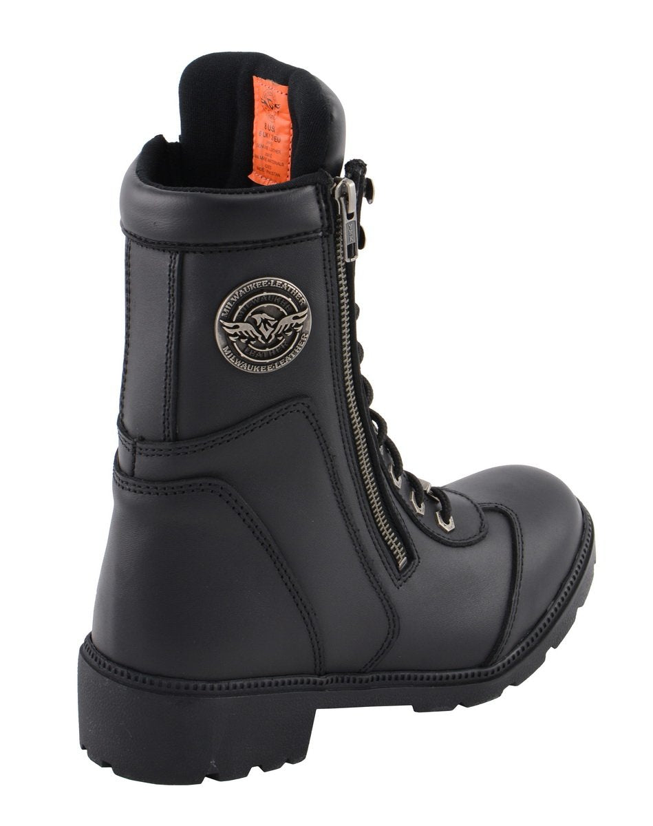 Milwaukee Leather MBL9301 Women's Black Leather Lace-Up Motorcycle Biker Riding Boots with Side Zipper Entry