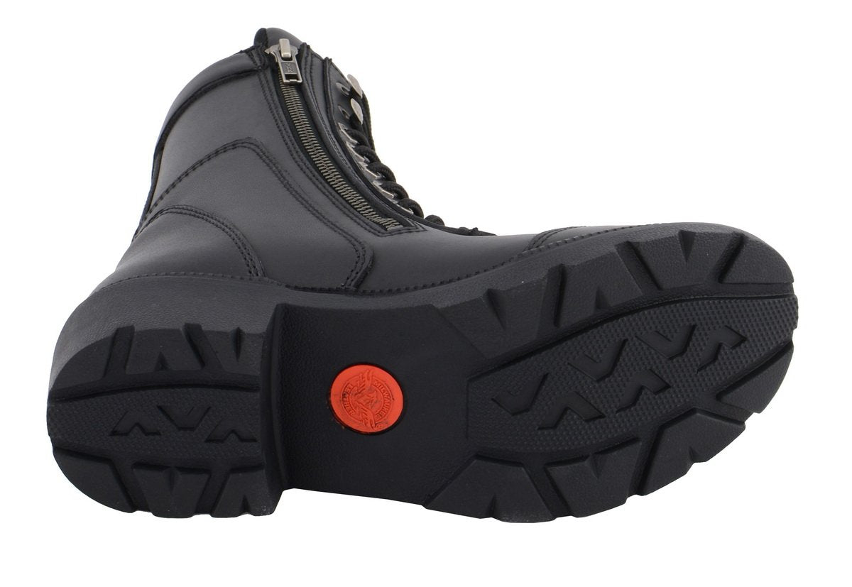 Milwaukee Leather MBL9301 Women's Black Leather Lace-Up Motorcycle Biker Riding Boots with Side Zipper Entry