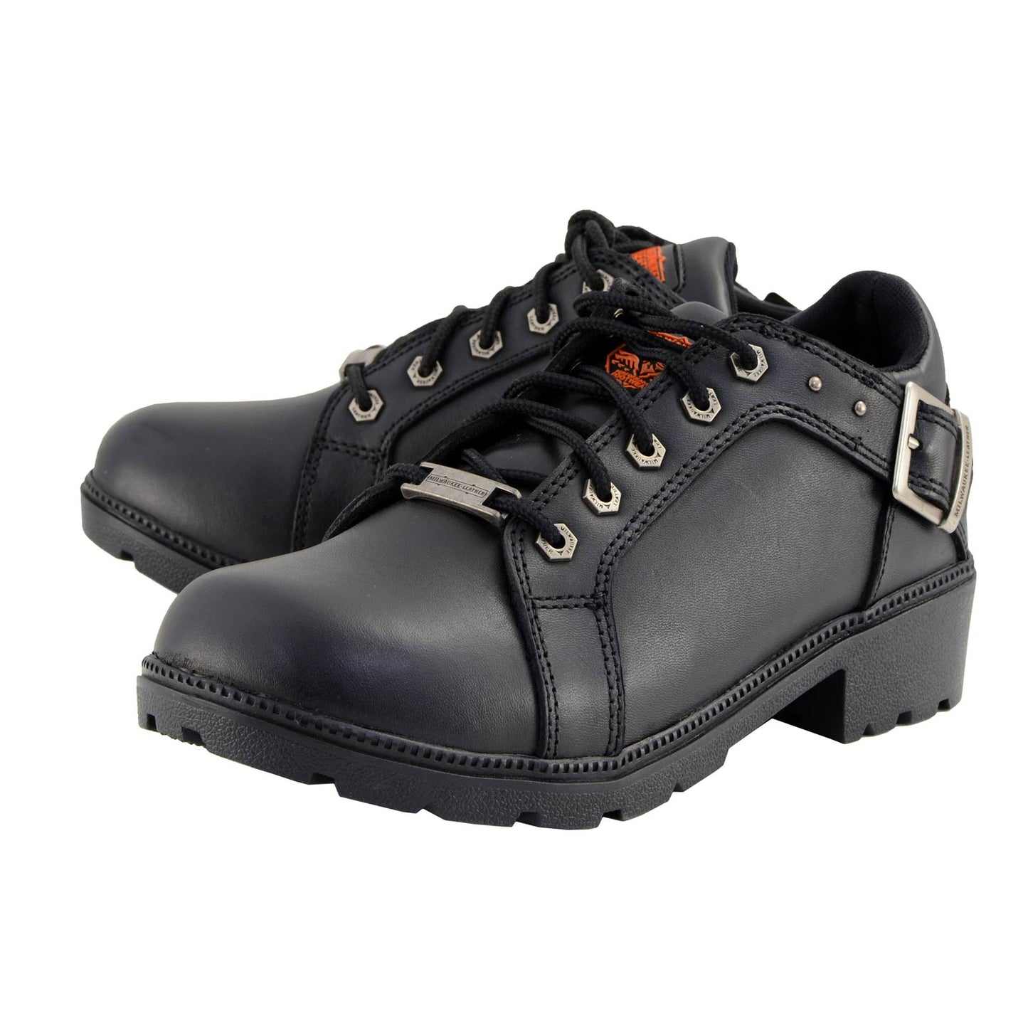 Milwaukee Leather MBL9311 | Women's Black Leather Lace-Up Motorcycle Riding Shoes with Anti-Slip Outsole