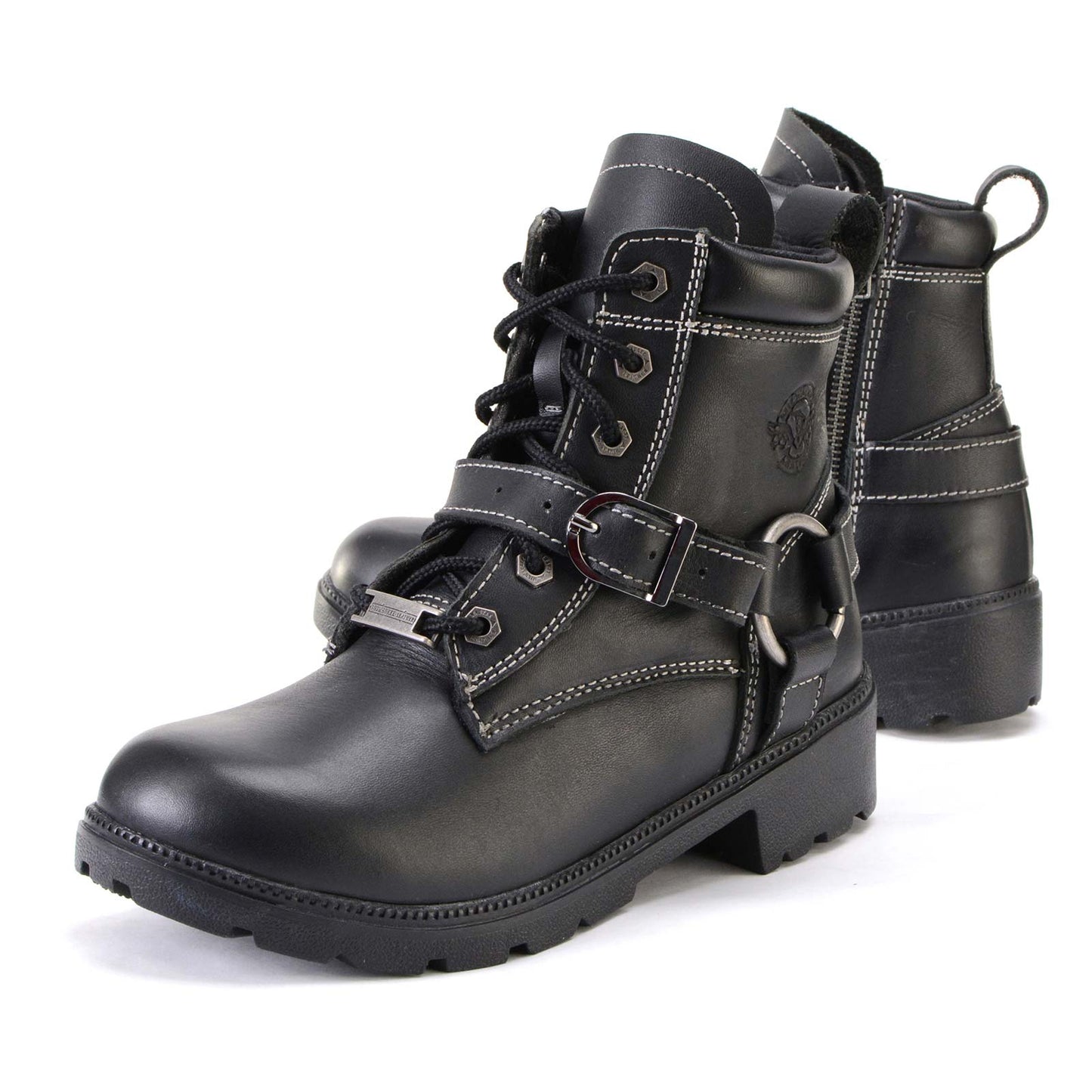 Milwaukee Leather MBL9312 Women's Black Leather Lace-Up 7-Inch Harness Motorcycle Rider Boots w/ Buckle