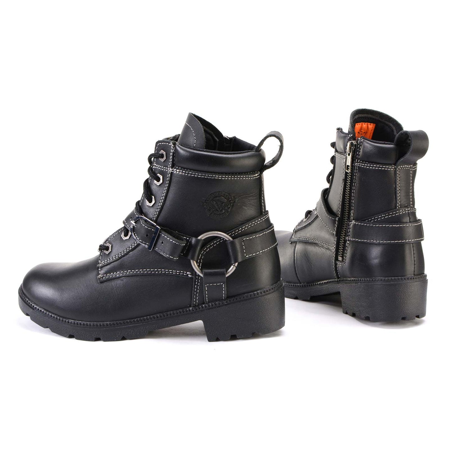 Milwaukee Leather MBL9312 Women's Black Leather Lace-Up 7-Inch Harness Motorcycle Rider Boots w/ Buckle