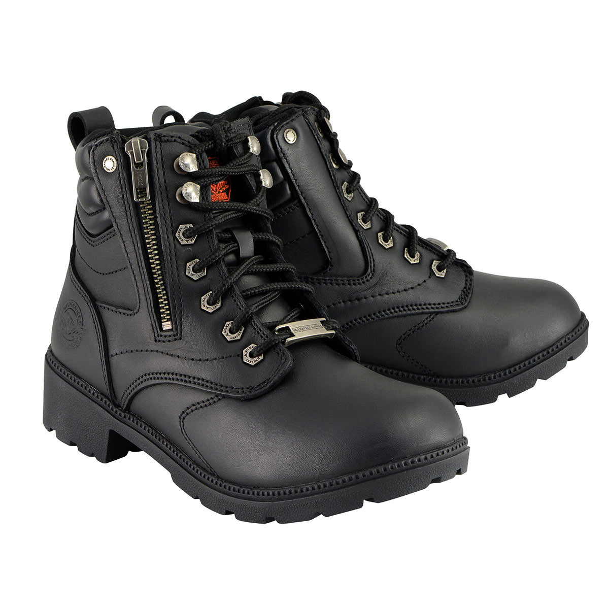 Milwaukee Leather MBL9320W Women's Black Premium Leather Wide-Width Lace-Up Motorcycle Rider Boots