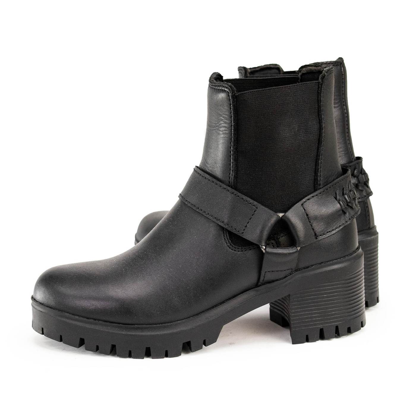 Milwaukee Leather Women's Black Braid Black Leather Ankle Fashion Boots with Elastic Panel and Block Heel - MBL9331