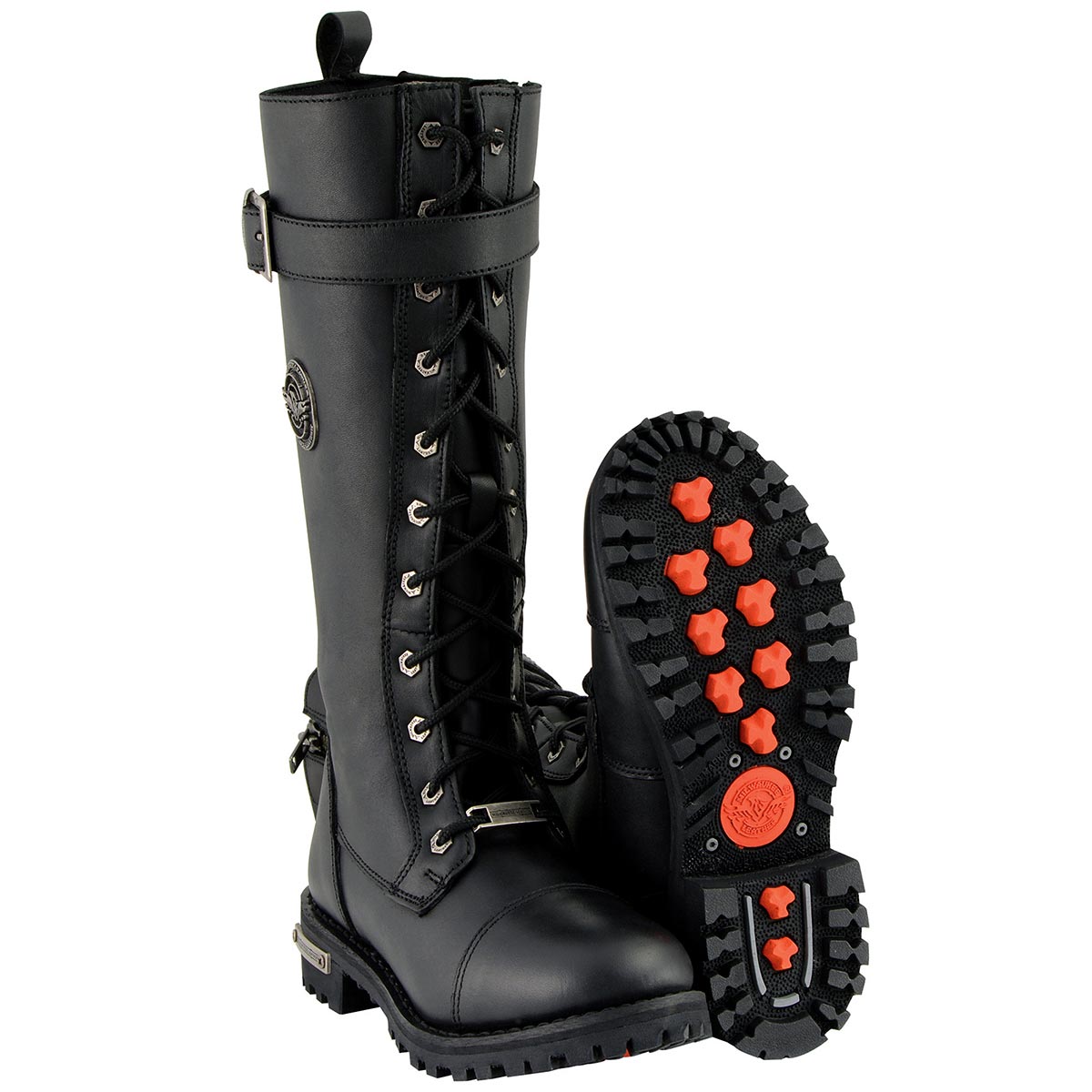 Milwaukee Leather MBL9355W Women's 'Wide Width' Black 14-inch Lace-Up High Rise Motorcycle Leather Boots