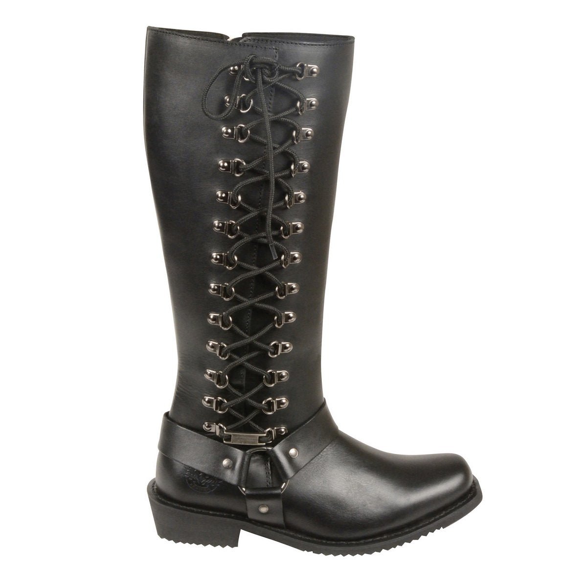 Milwaukee Leather Women's Wide-Width Classic Black Leather 14-Inch Harness Square Toe Tall Motorcycle Boots MBL9365W