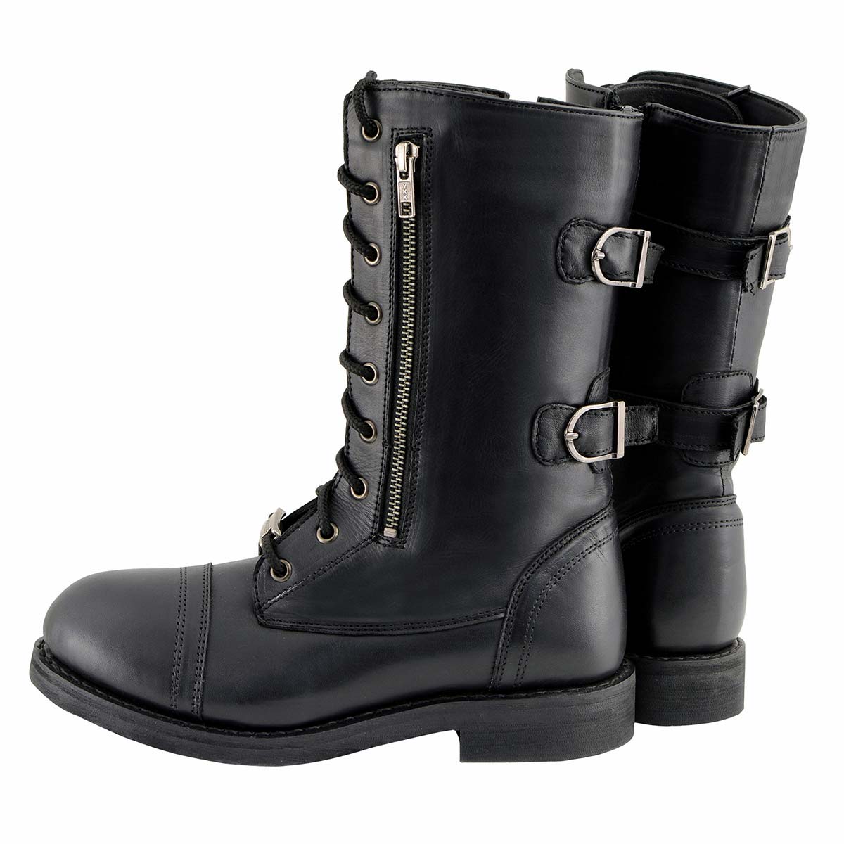 Milwaukee Leather MBL9369 Women's ‘Graze’ Black Leather Lace-Up Motorcycle Boots with Zipper Pocket