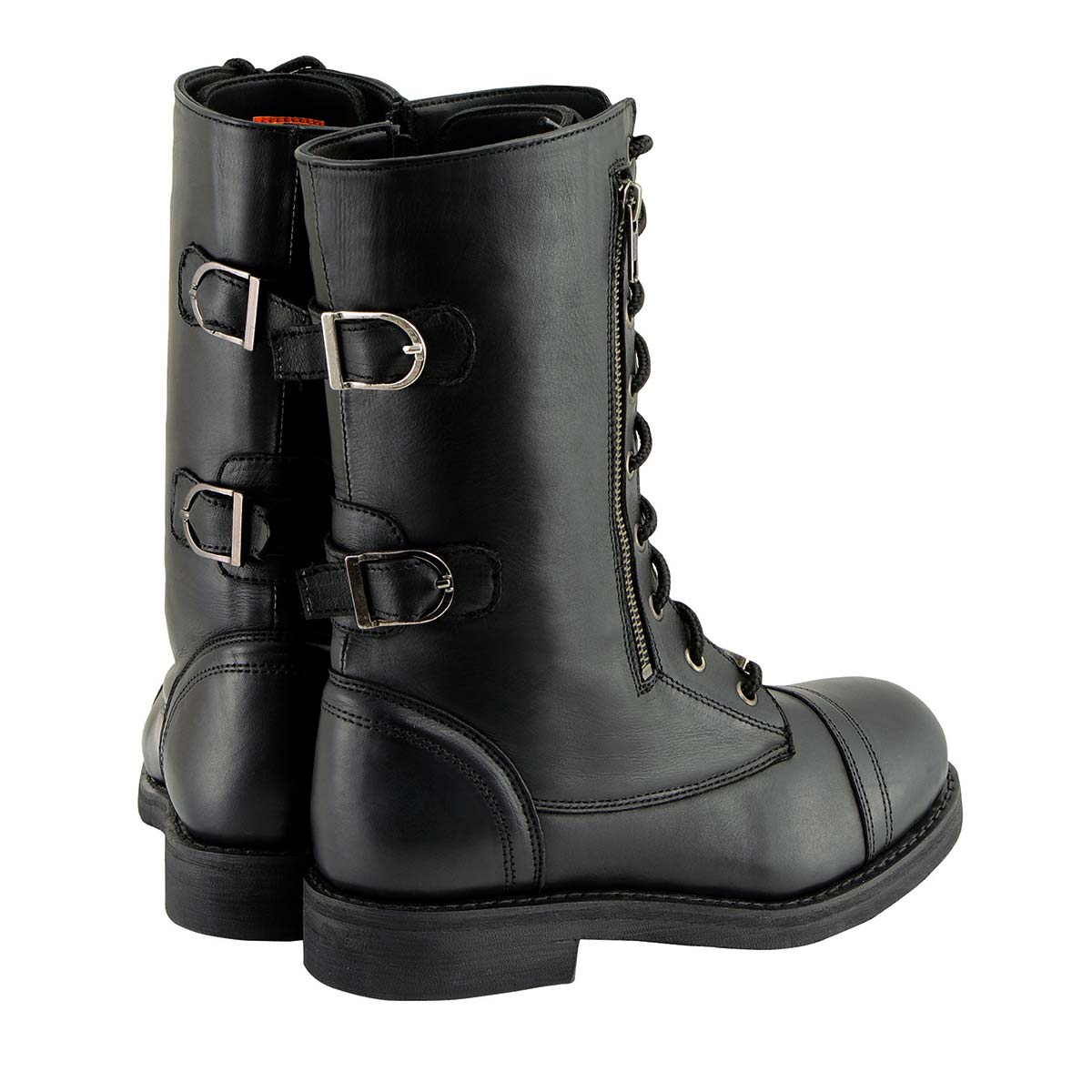 Milwaukee Leather MBL9369 Women's ‘Graze’ Black Leather Lace-Up Motorcycle Boots with Zipper Pocket