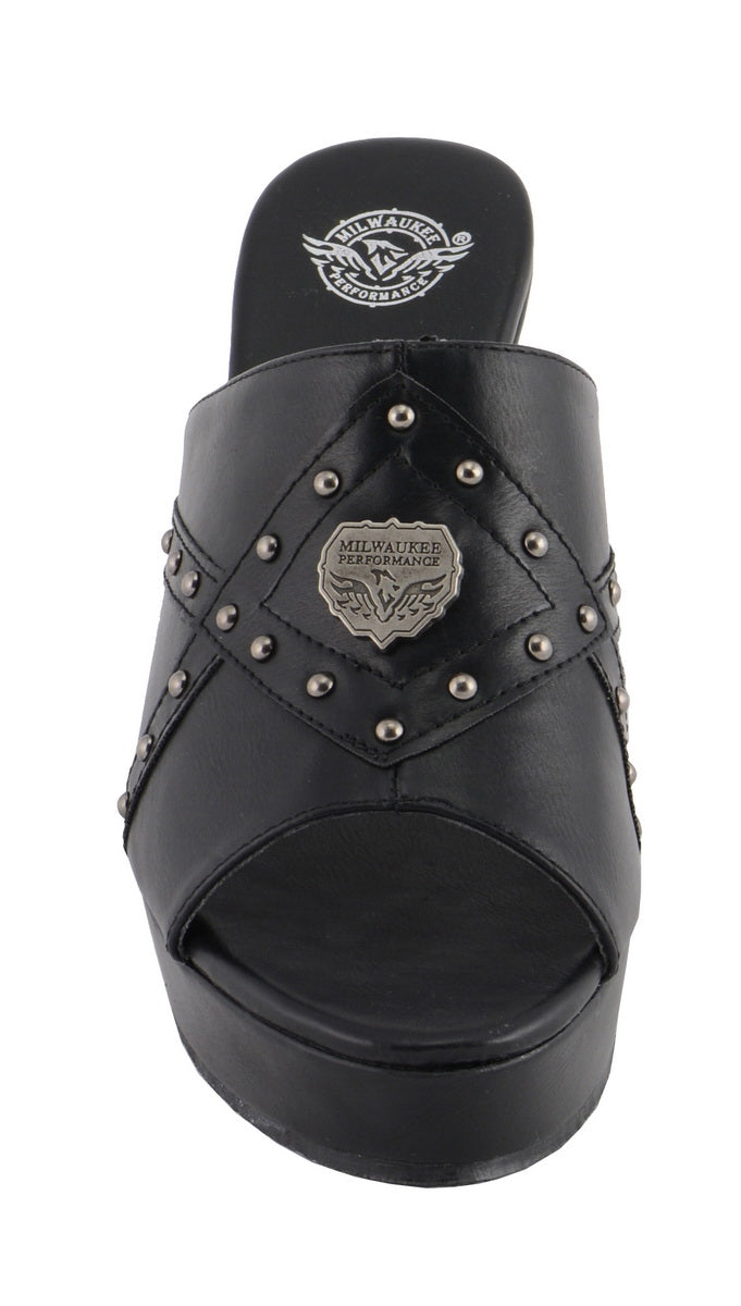 Milwaukee Leather MBL9407 Women's Black Open Toe Fashion Casual Wedge Sandals with Studs