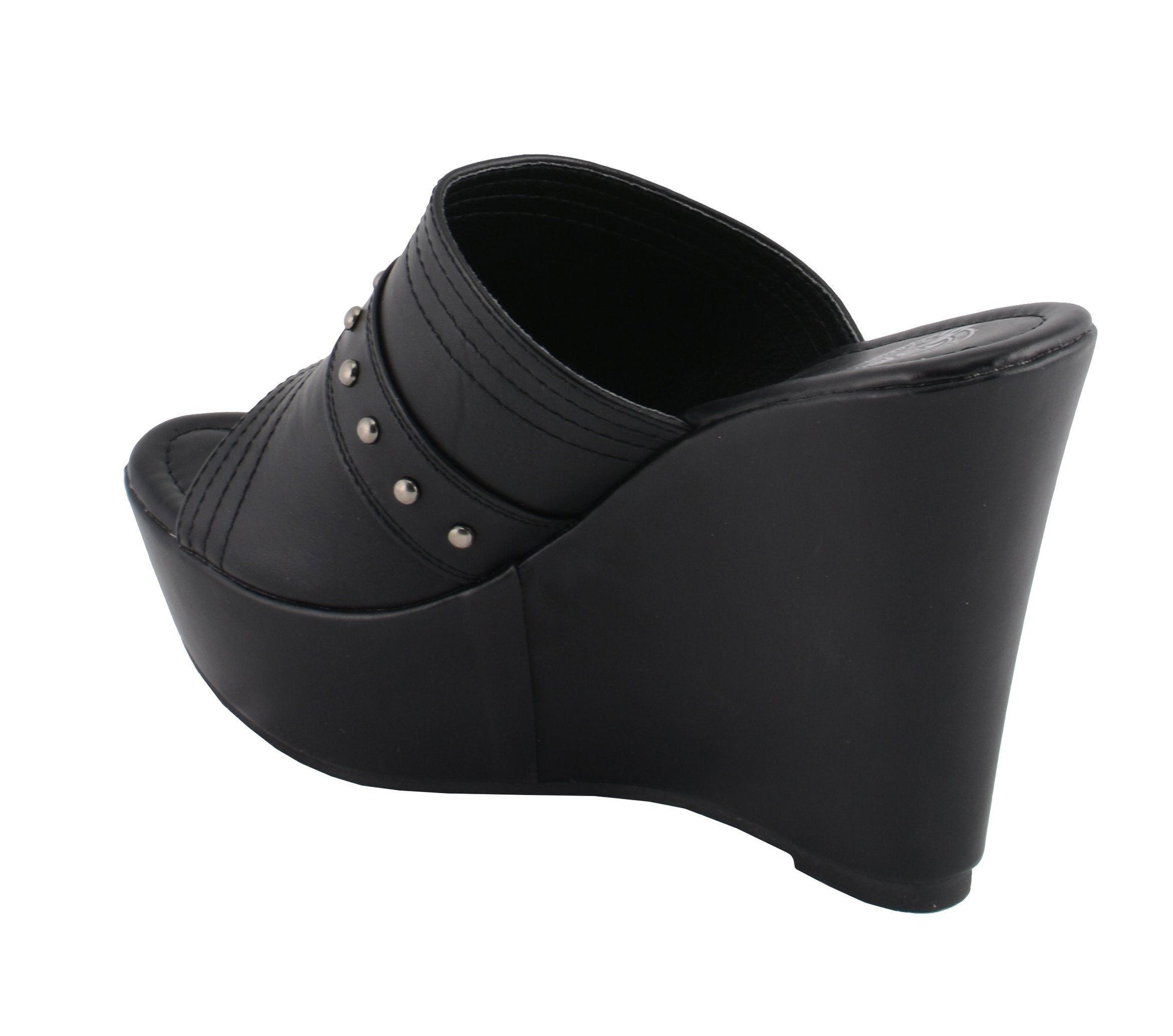 Milwaukee Leather MBL9408 Women's Black Open Toe Fashion Casual Platform Wedges with Rivet Details