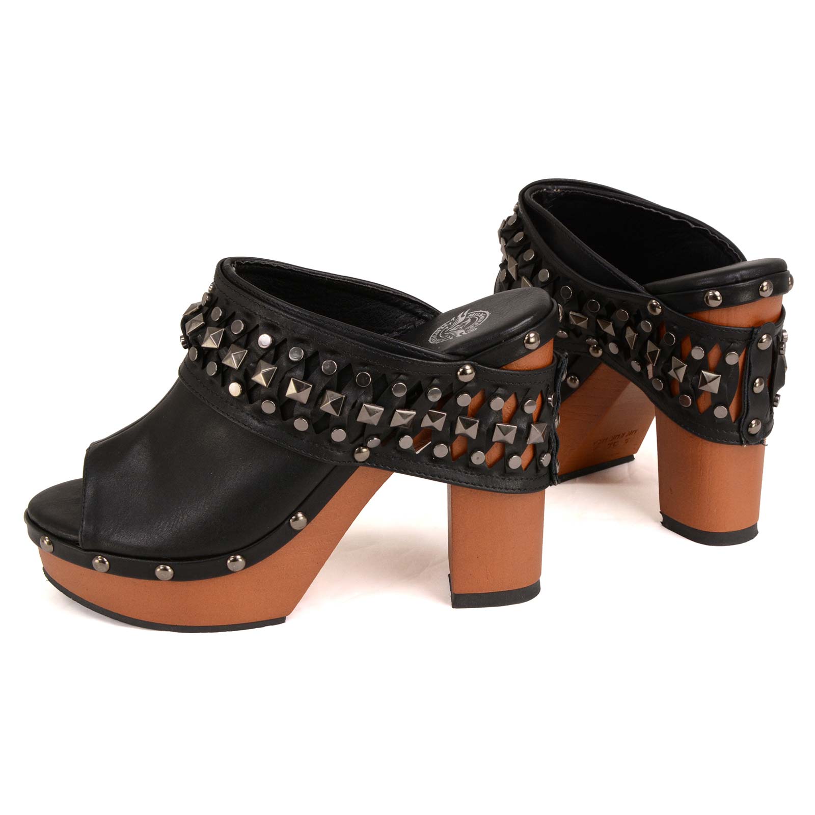 Milwaukee Leather MBL9415 Women's Black Peep-Toe Platform Fashion Casual Clog with Wrap Around Studding