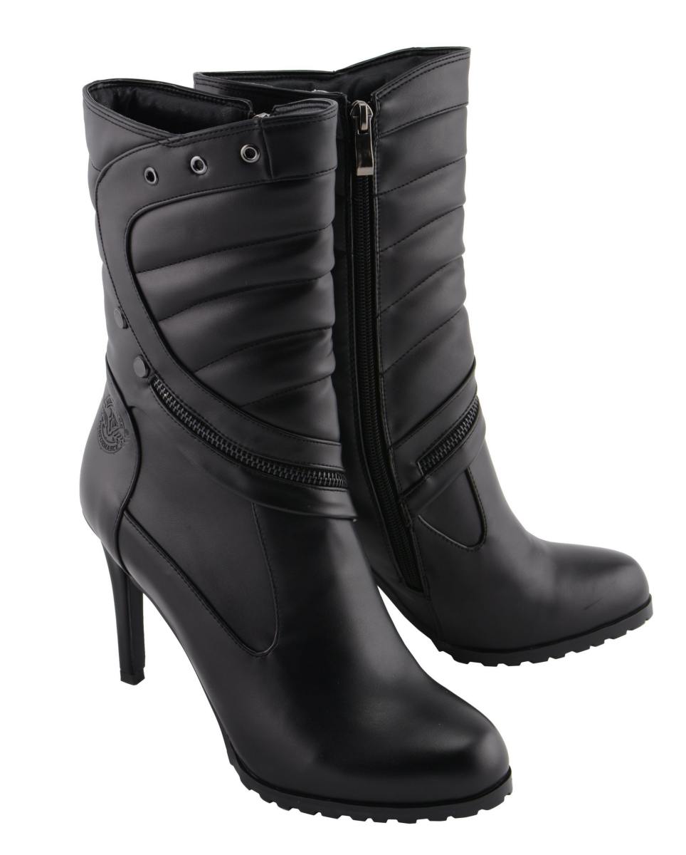 Milwaukee Leather MBL9434 Women's Black High Heel Fashion Casual Boots with Zipper Accents