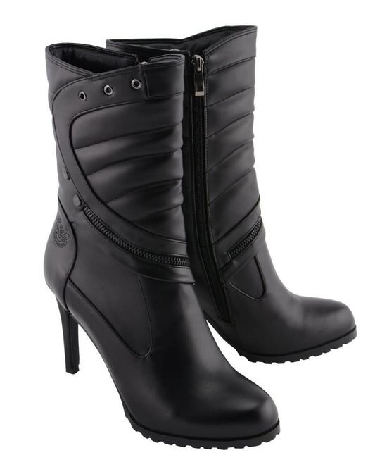 Milwaukee Leather MBL9434 Women's Black High Heel Fashion Casual Boots with Zipper Accents
