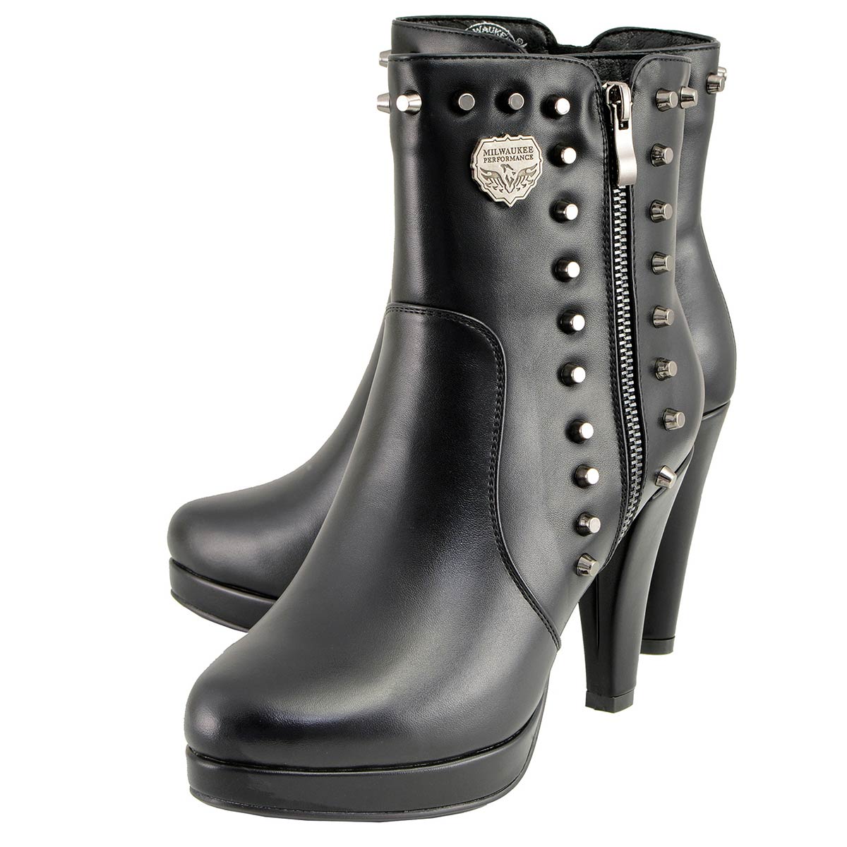 Milwaukee Leather  MBL9440 Women's Black Spiked Fashion Boots with Side Zippers