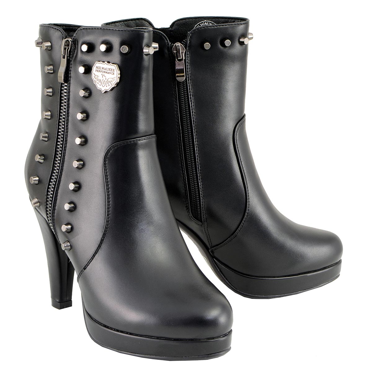 Milwaukee Leather  MBL9440 Women's Black Spiked Fashion Boots with Side Zippers