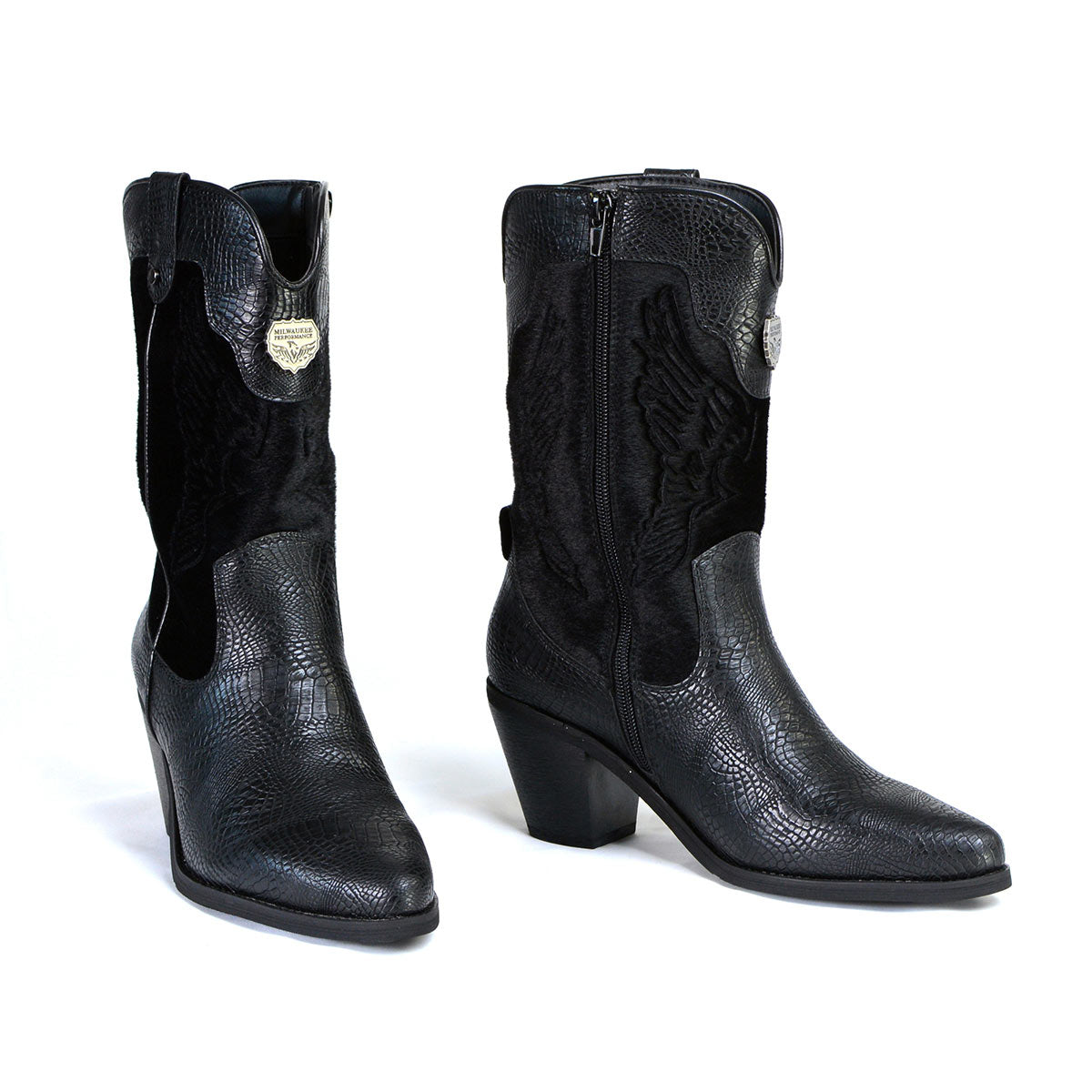 Milwaukee Leather MBL9441 Women's Black Western Style Fashion Boots with Black Snake Print