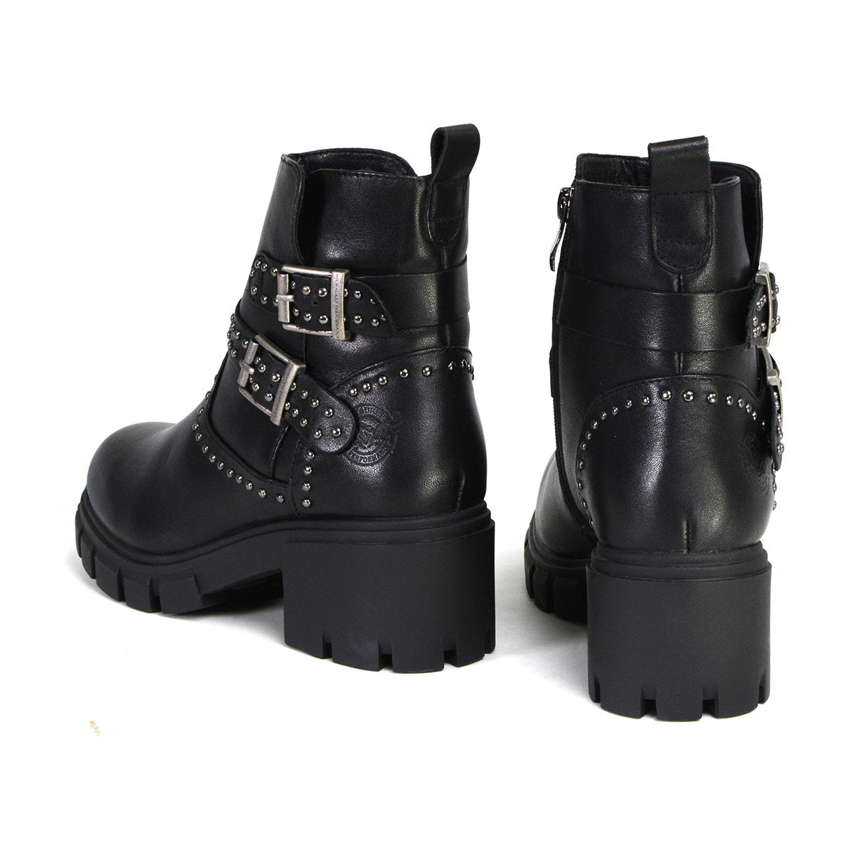 Milwaukee Leather MBL9446 Women's ‘Siren’ Premium Black Leather Studded Fashion Boots w/ Side Zippers