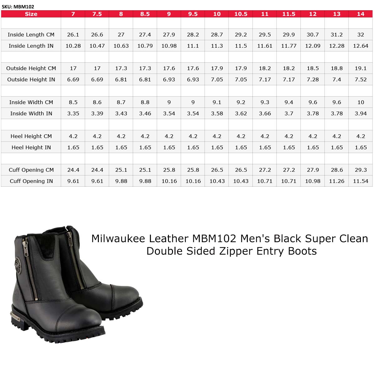 Milwaukee Leather MBM102 Men's Black Smooth Double Sided Zipper Entry Motorcycle Leather Boots