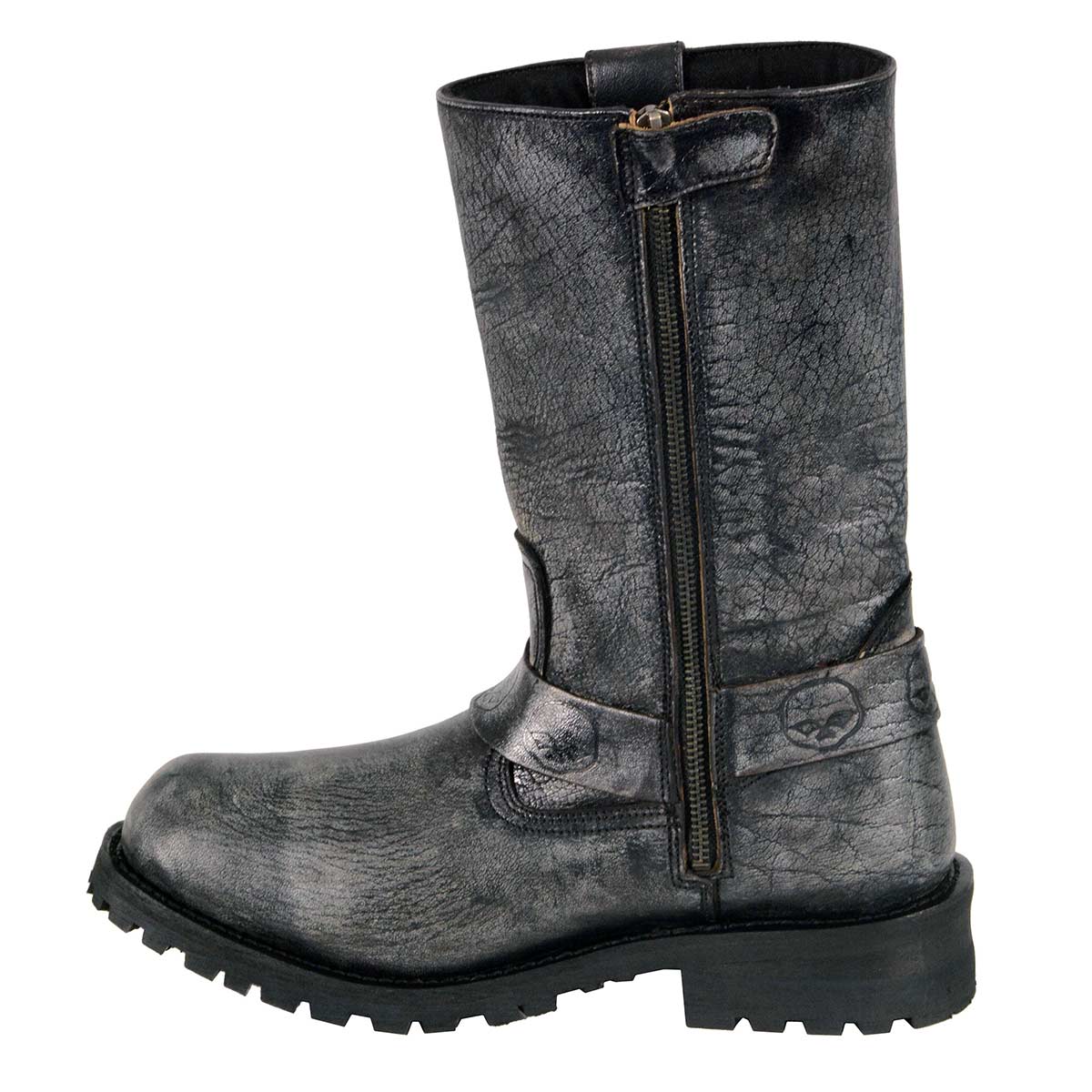 Milwaukee Leather MBM9006 Men's Distressed Gray Leather 11-inch Classic Harness Square Toe Motorcycle Boots