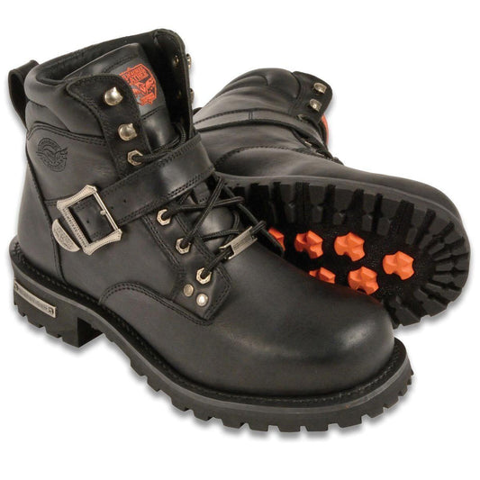 Milwaukee Leather Men's Wide-Width Classic Black Leather Lace-Up 6-inch Engineer Boots with Side Buckle MBM9010W