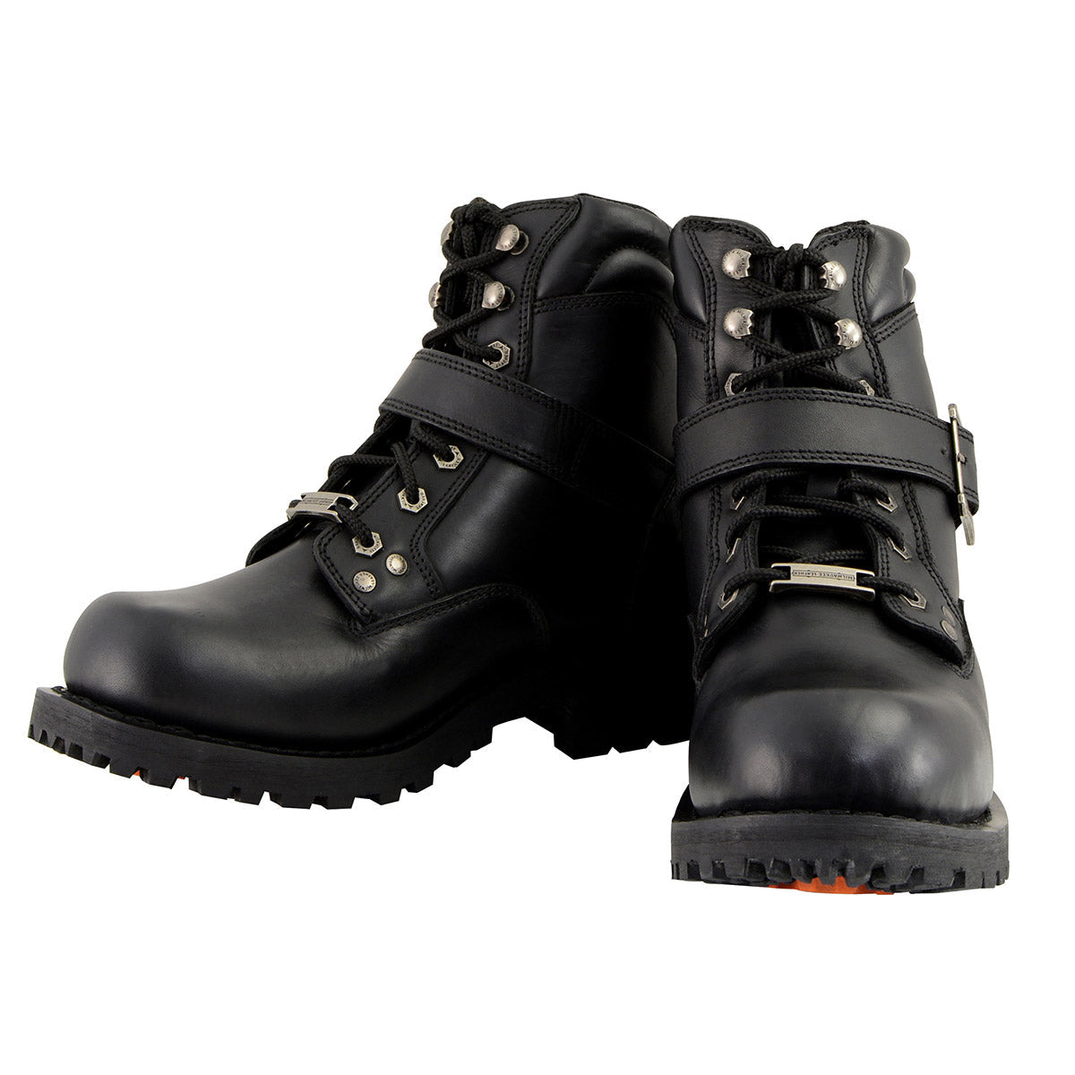 Milwaukee Leather MBM9010W Men's Black 'Wide-Width' Lace-Up 6-inch Engineer Boots with Side Buckle