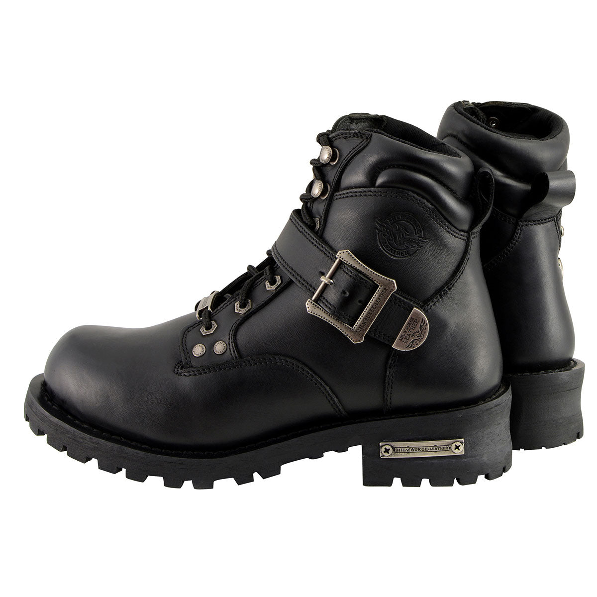 Milwaukee Leather MBM9010W Men's Black 'Wide-Width' Lace-Up 6-inch Engineer Boots with Side Buckle