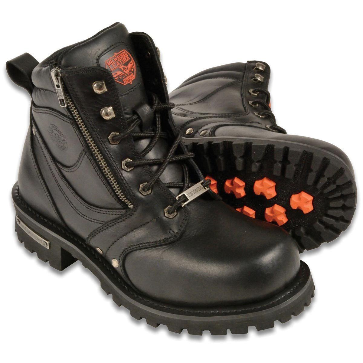 Milwaukee Leather Men's Black Leather 6-inch Lace-Up Motorcycle